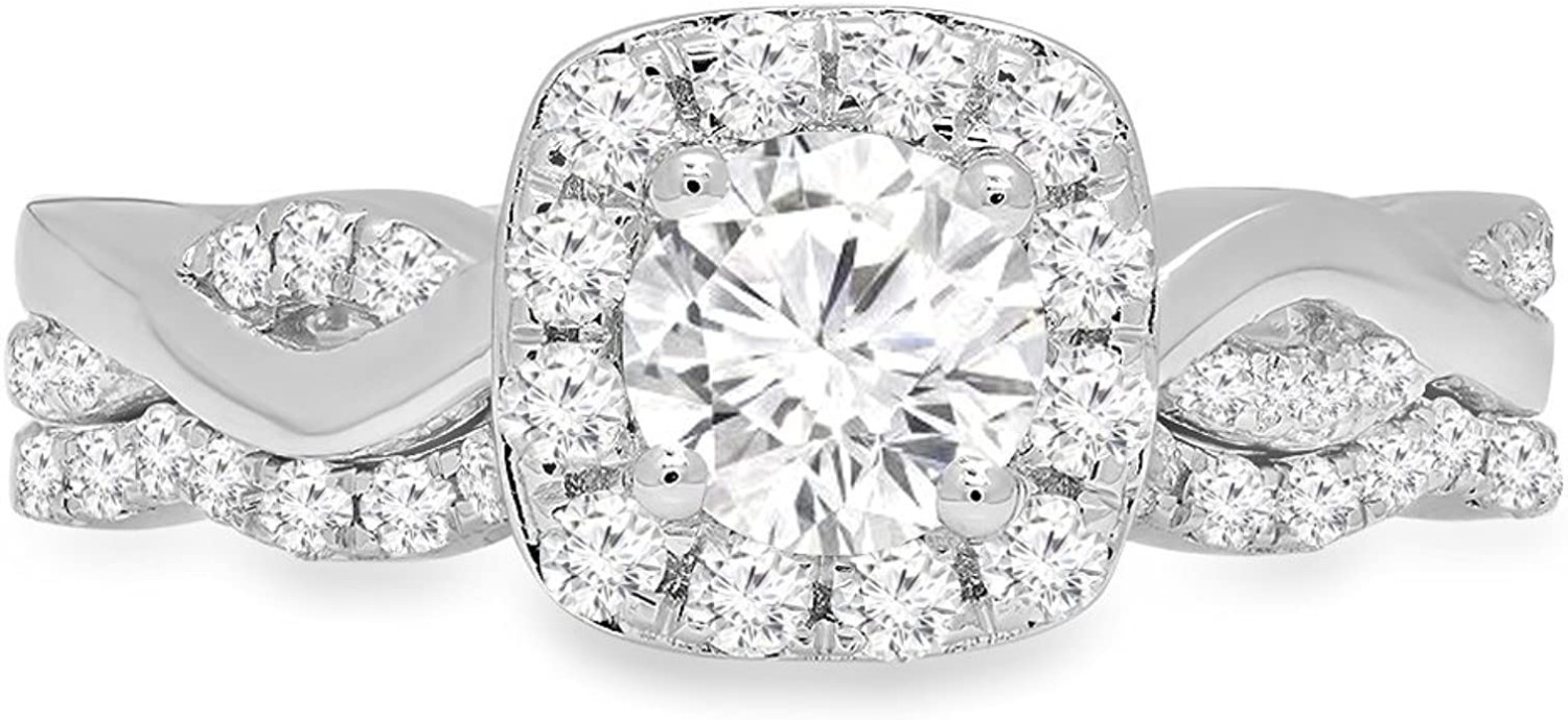 1.30 Carat (ctw) 14K White Gold Round White Diamond Swirl Halo Engagement Ring Band Set (Size 7)