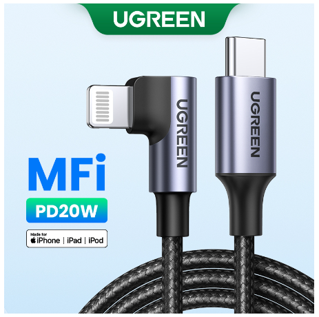 Ugreen Kabel Data / Charger USB Tipe-C Ke Lightning 90 Derajat Untuk iPhone 14 13 pro Max 13 / 12 / 11 / XS / XS Max / XR / 8 / 7 plus / 8