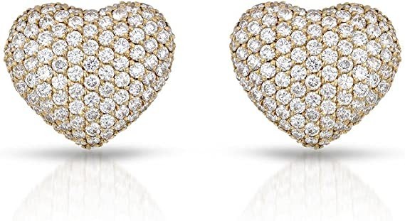 HELLMUTH 18K Yellow Gold 2.86 CTW Color FG, VVS2 Diamond Heart Earrings for Women, Length 13mm.