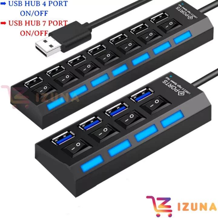 [IZUNA] USB HUB 4 PORTS SWITCH AND 7 PORTS USB 2.0 ON/OFF SWITCH WITH LED LIGHT