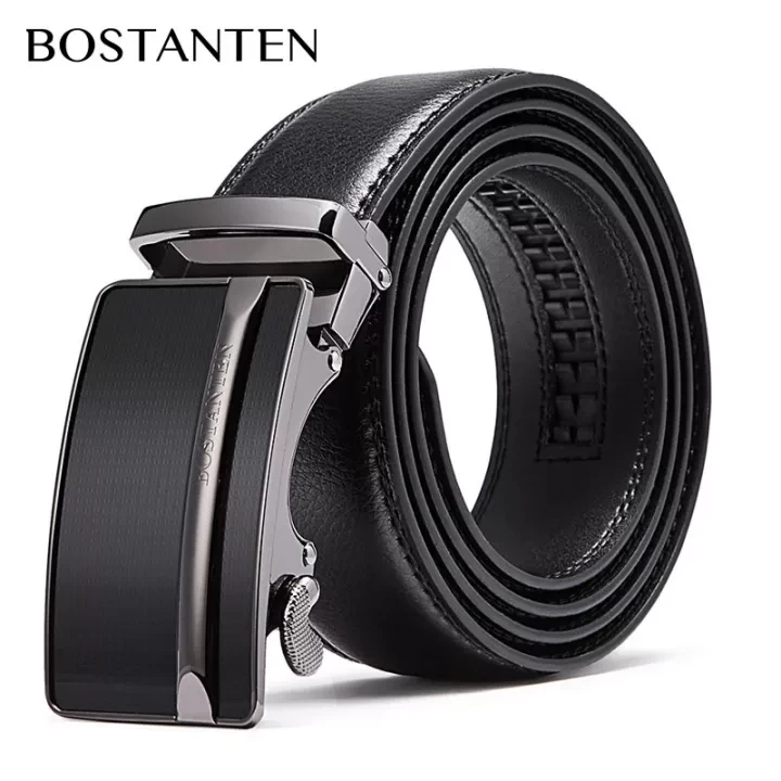 BOSTANTEN Auto Adjustable Buckle Waist Belt Genuine Cowhide